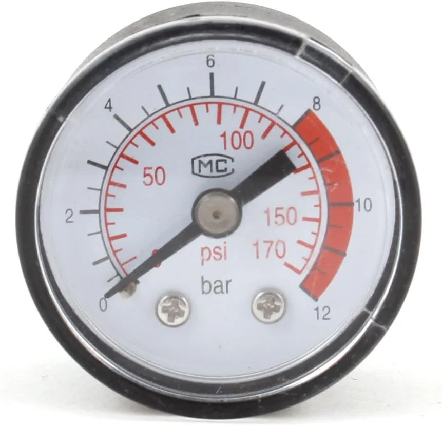 گیج فشار هوا با پوسته پلاستیکی مشکی، قطر رزوه 0.38 اینچ، 0-170 PSI