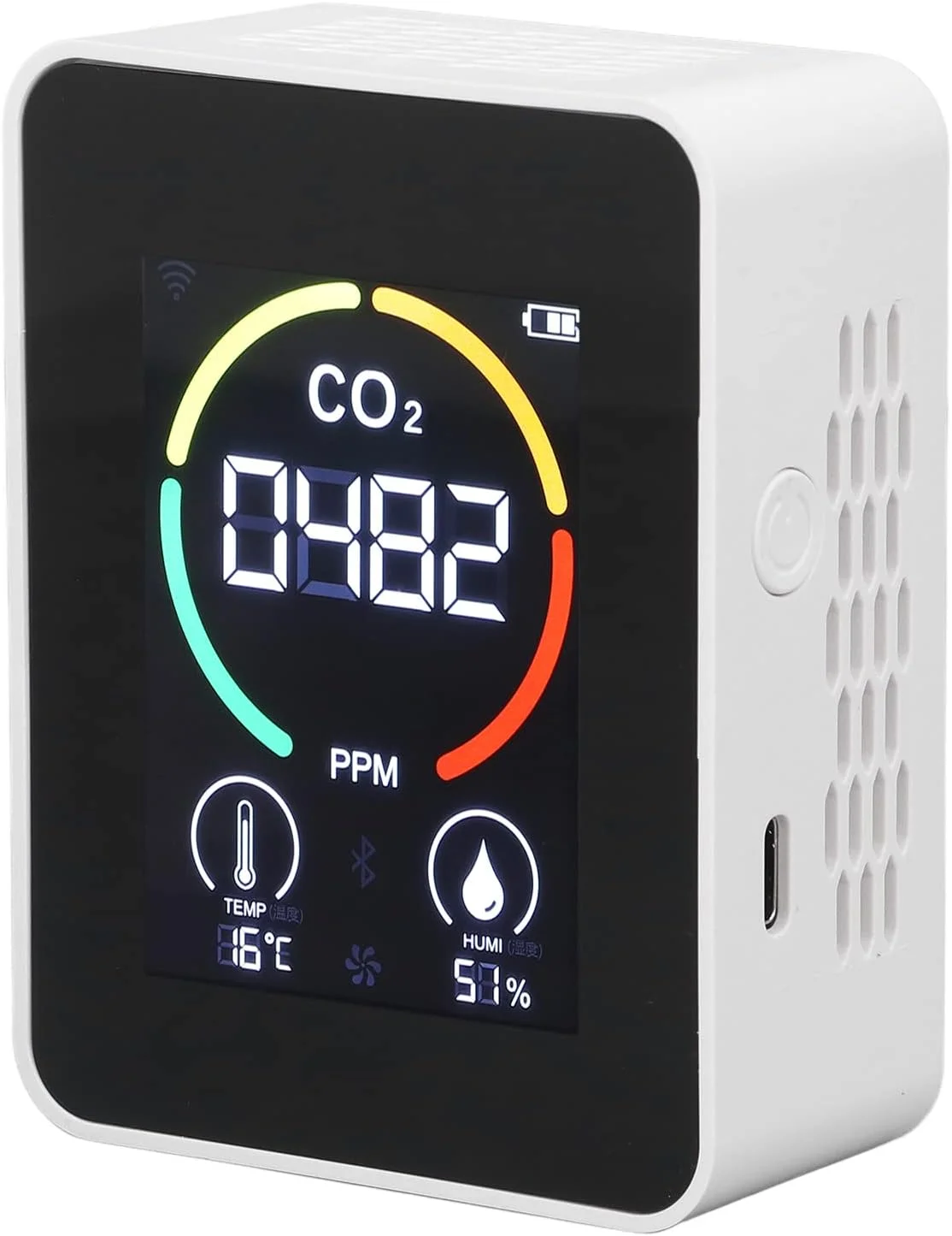 مانیتور کیفیت هوای نیمه هادی با حسگر دما و رطوبت PGL28ACO2 ZNAZGG01 آشکارساز CO2 (سفید)