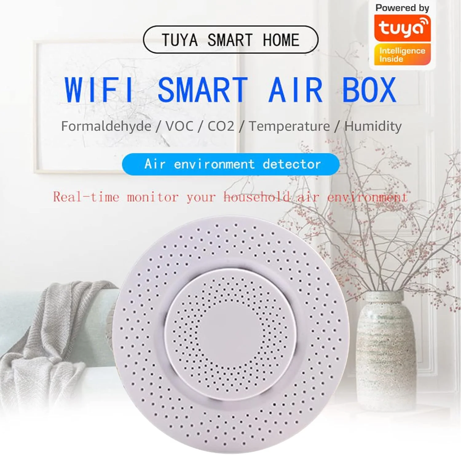 جعبه هوشمند RSH-Air Box01 Tuya Wi-Fi، مانیتور کیفیت هوای هوشمند دما و رطوبت محیطی با قابلیت تشخیص CO2، VOC و فرمالدئید برای خانه هوشمند