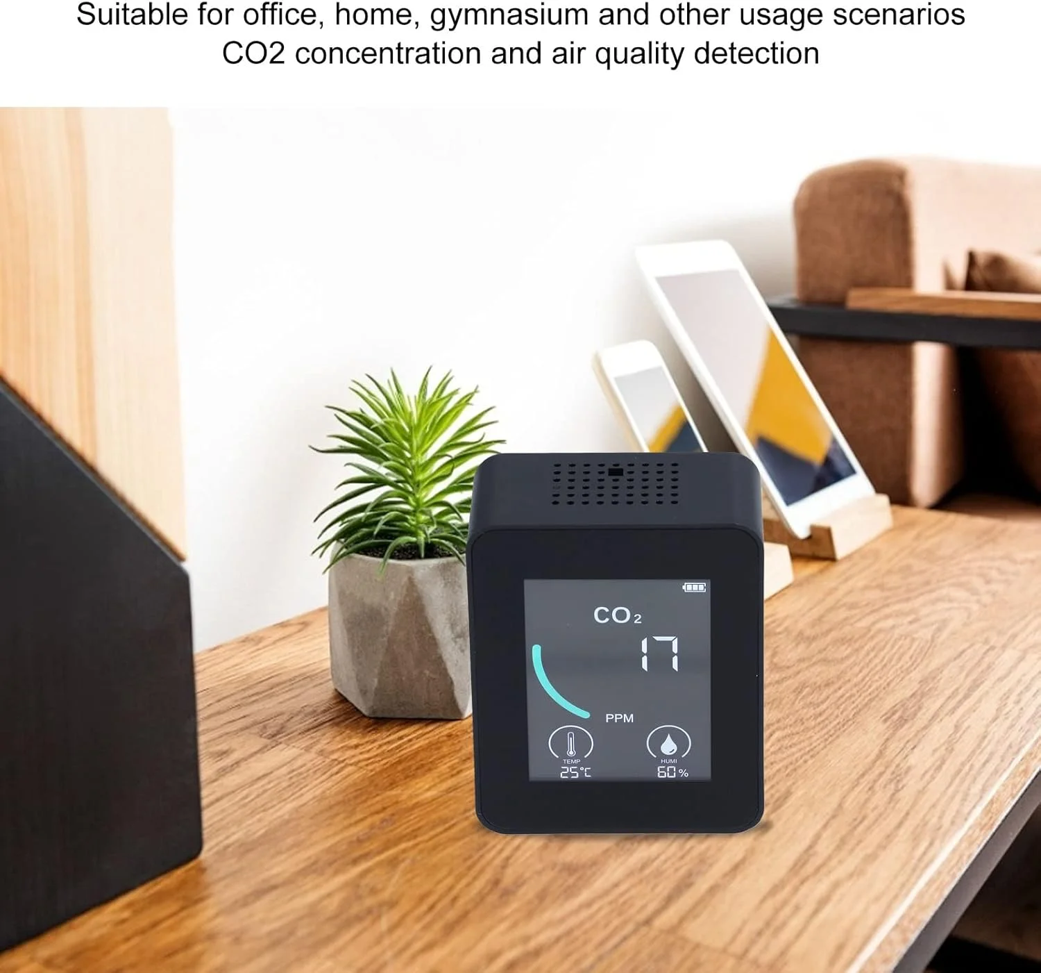 دستگاه تشخیص کیفیت هوا RvSky، مانیتورینگ بلادرنگ قابل حمل با عملکرد هشدار 2CO1T LCD CO2، دماسنج دیجیتال، مناسب برای دفاتر، منازل، باشگاه های ورزشی (مشکی)