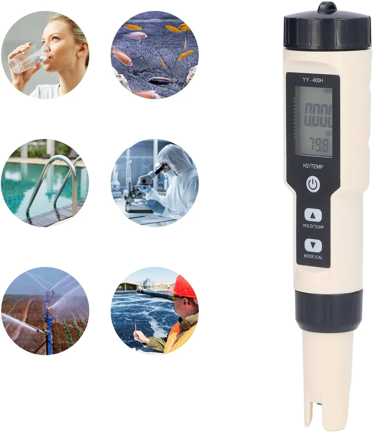 دستگاه تشخیص کیفیت آب، قلم تست قابل حمل H2، حفظ داده، نمایشگر دارای نور پس زمینه، جبران دمای آزمایشگاهی خانگی دستگاه تشخیص کیفیت آب، قلم تست قابل حمل H2، حفظ داده، نمایشگر دارای نور پس زمینه، جبران دمای آزمایشگاهی خانگی