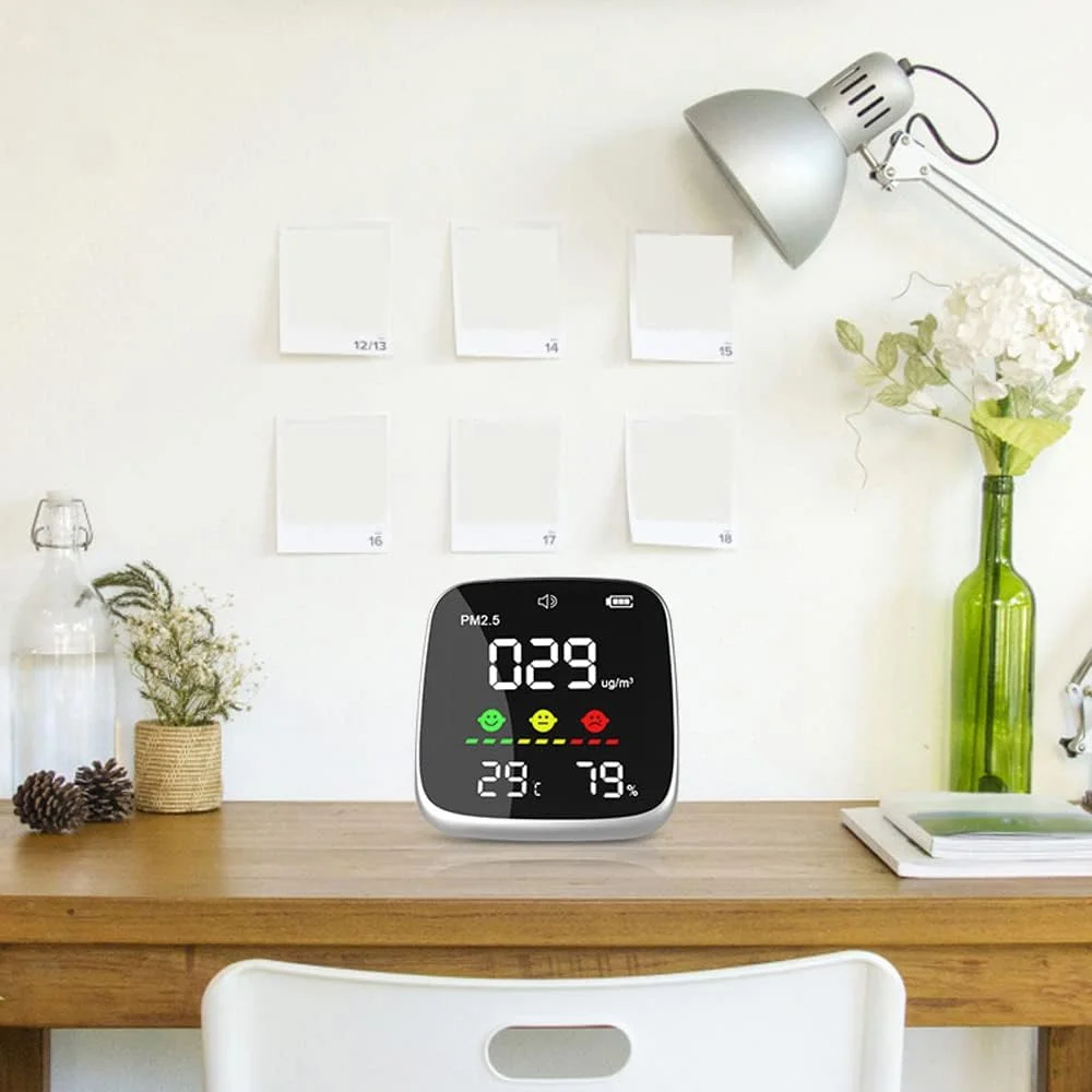 آنالیزور کیفیت هوای داخلی، ردیاب قابل حمل PM2.5 با قابلیت شارژ USB، ترموهیگرومتر چند منظوره، ردیاب هوای خانگی، مانیتور آلودگی هوای داخلی