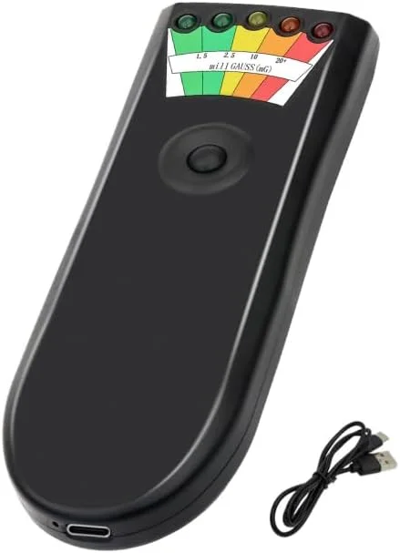 دستگاه EMF متر قابل شارژ با نشانگر LED پنج سطحی، ردیاب میدان مغناطیسی قابل حمل برای شکار ارواح و بازرسی در خانه، الکترومغناطیسی