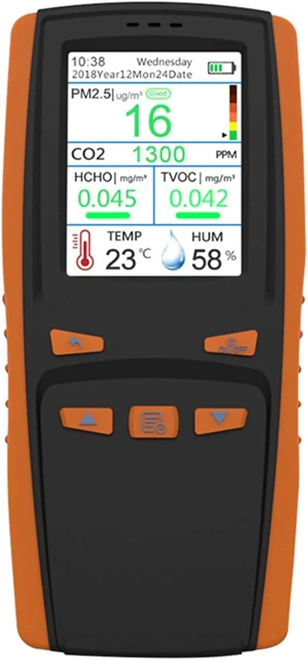 دستگاه تشخیص کیفیت هوا رایترون مدل Home Hand-held، مناسب برای تشخیص دی اکسید کربن، ذرات گرد و غبار PM2.5 و فرمالدئید HCHO، مناسب برای استفاده در محیط های داخلی و خارجی
