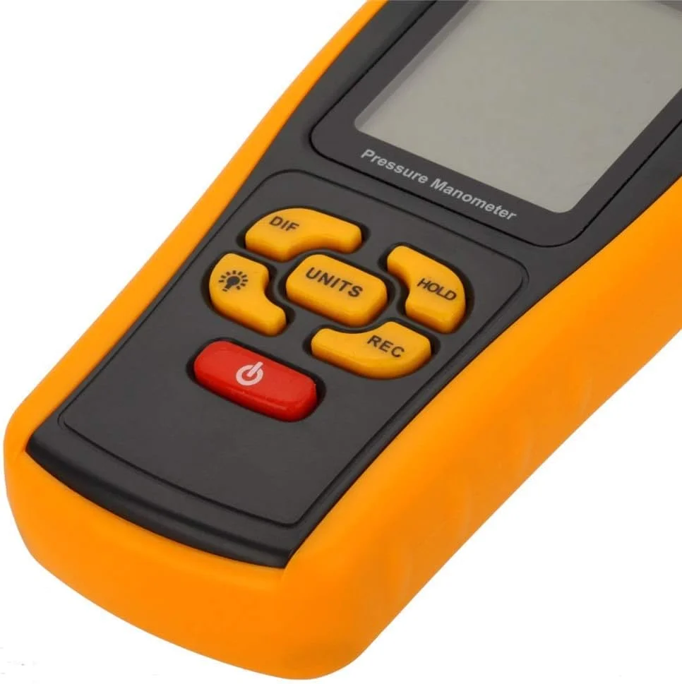 گیج فشار هوا دیجیتال Raitron GM520، نمایشگر LCD، USB، مناسب جیب، محدوده اندازه گیری 35kPa