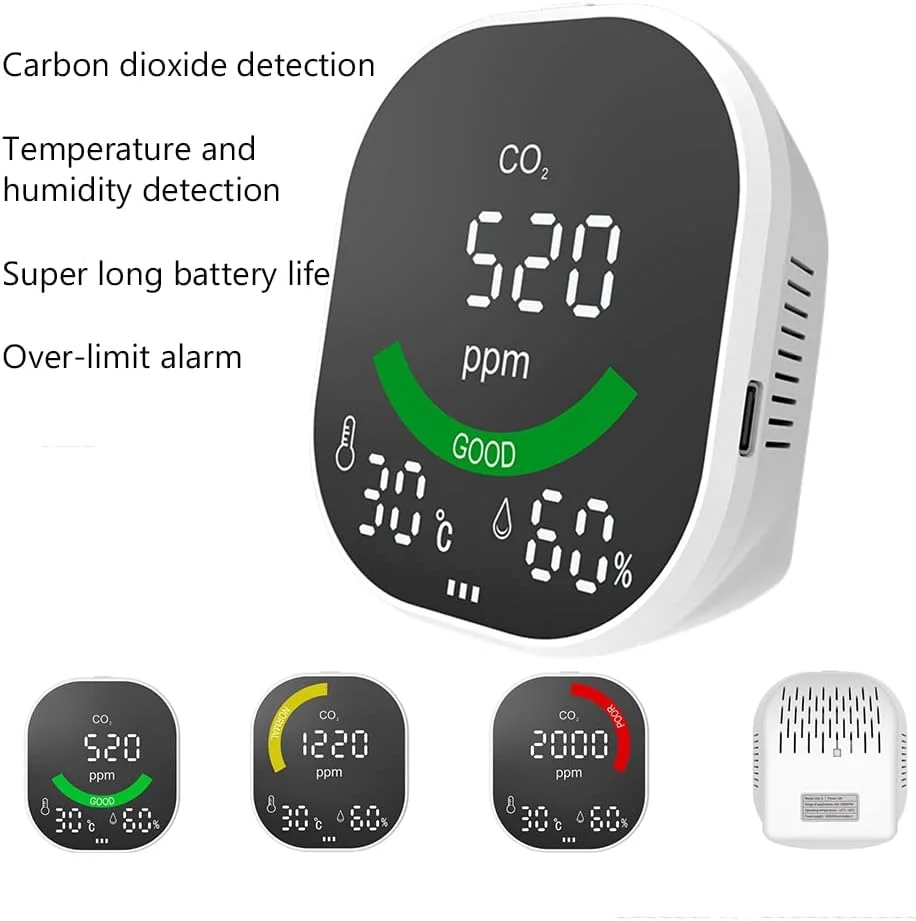 دستگاه سنجش کیفیت هوا، مانیتور CO2، دما، رطوبت، سنسور کانال NDIR، ردیاب نمایشگر CO2 بلادرنگ، مناسب برای خانه، دفتر، باشگاه، خودرو