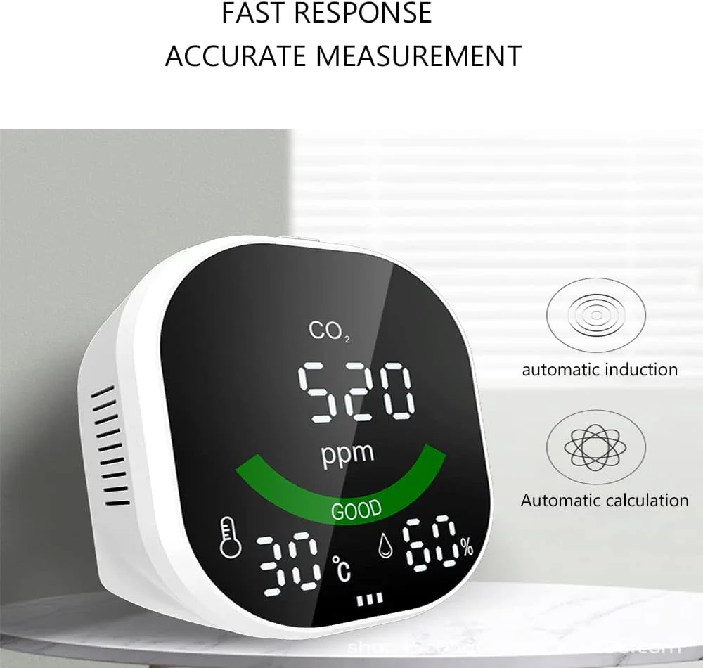 دستگاه سنجش کیفیت هوا، مانیتور CO2، دما، رطوبت، سنسور کانال NDIR، ردیاب نمایشگر CO2 بلادرنگ، مناسب برای خانه، دفتر، باشگاه، خودرو