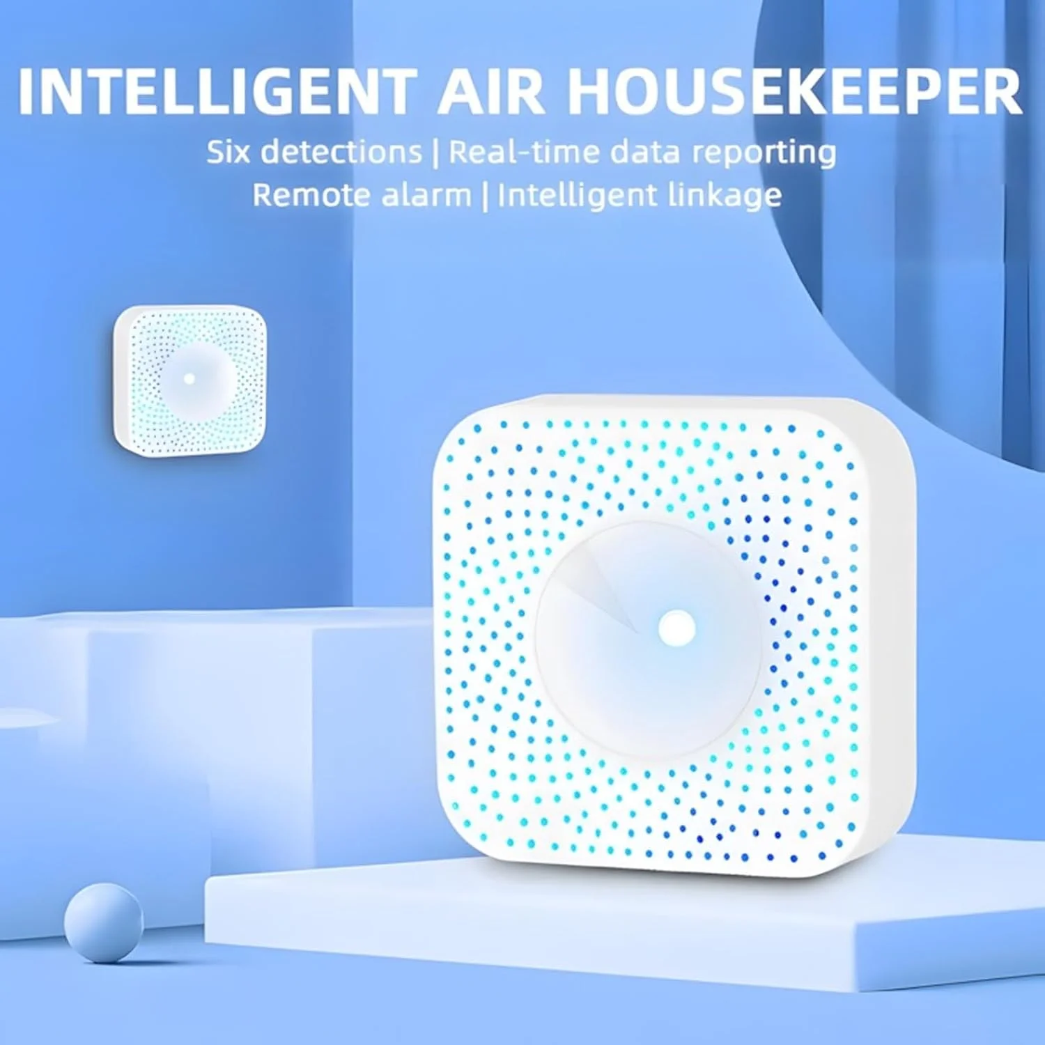 تستر هوشمند کیفیت هوا با کنترل از طریق اپلیکیشن WiFi، ردیاب CO2، HCHO، VOC مناسب برای خانه و اداره، جنس ABS، سفید