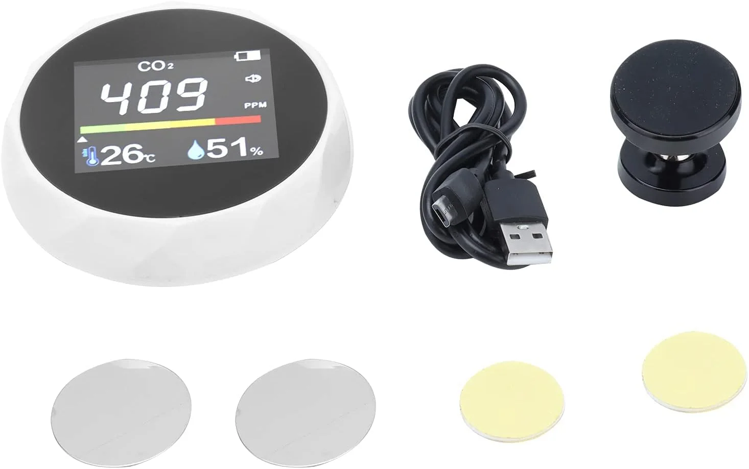دستگاه سنجش کیفیت هوا، مانیتور دما و رطوبت CO2، تستر دی اکسید کربن چند منظوره قابل نصب روی دیوار با شارژ USB