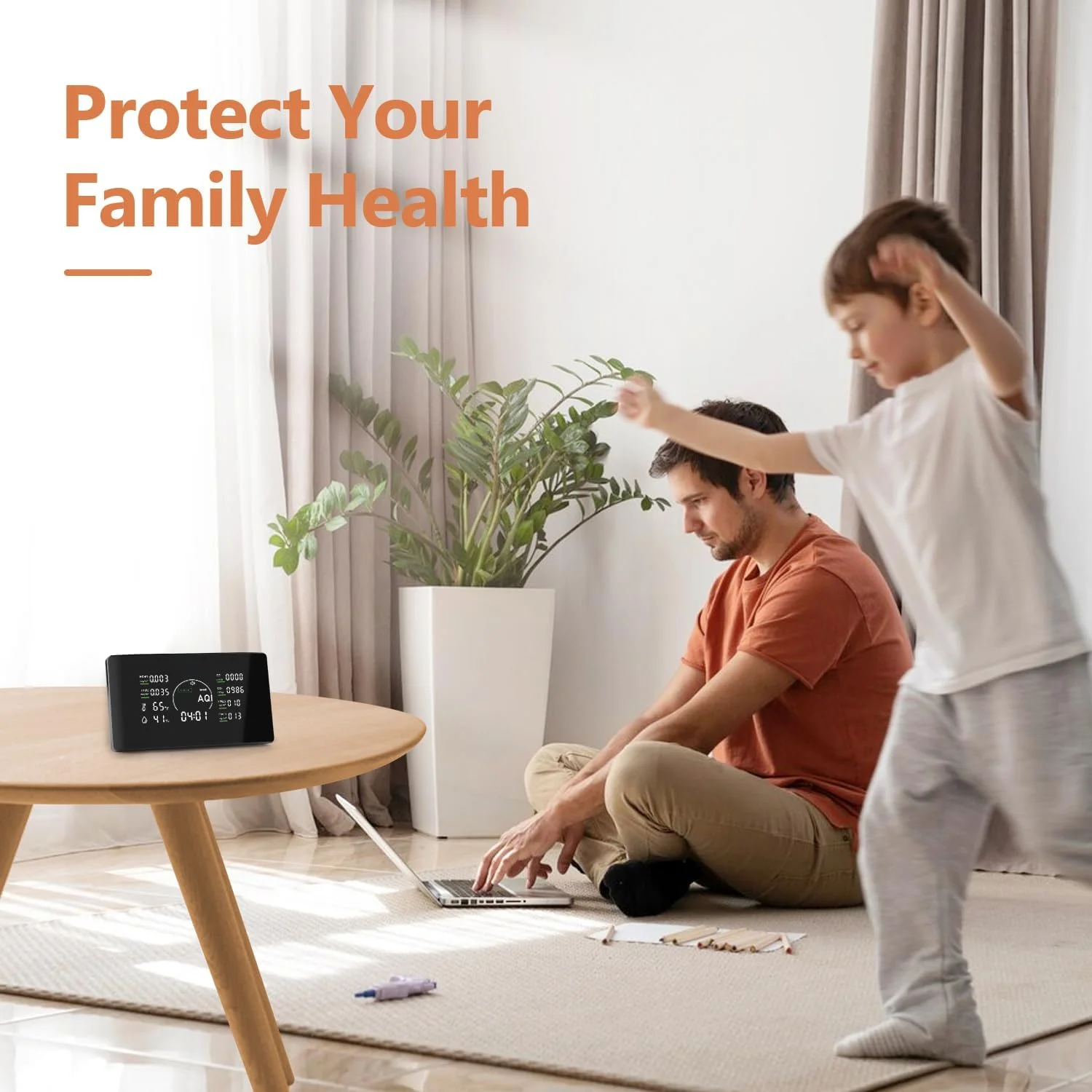 دستگاه مانیتور کیفیت هوای داخل خانه Qxpztk مدل 10 در 1 با حسگرهای قابل حمل برای CO2، PM2.5، دما و رطوبت، سنسور VOC و AQI، فرمالدهید دقیق، مونوکولار تشخیص CO2، مناسب برای خانه، مشکی E1