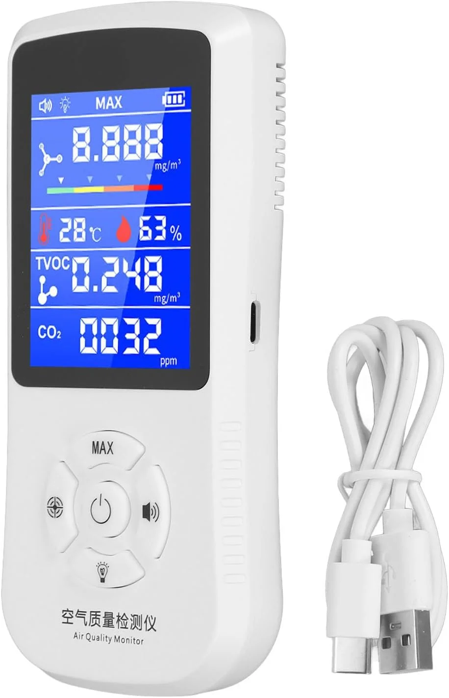 دستگاه سنجش کیفیت هوا قابل شارژ با دقت بالا، نمایشگر رنگی حرفه ای، دستگاه هشدار دهنده گازهای HCHO، TOVC، CO2 مناسب برای مدارس