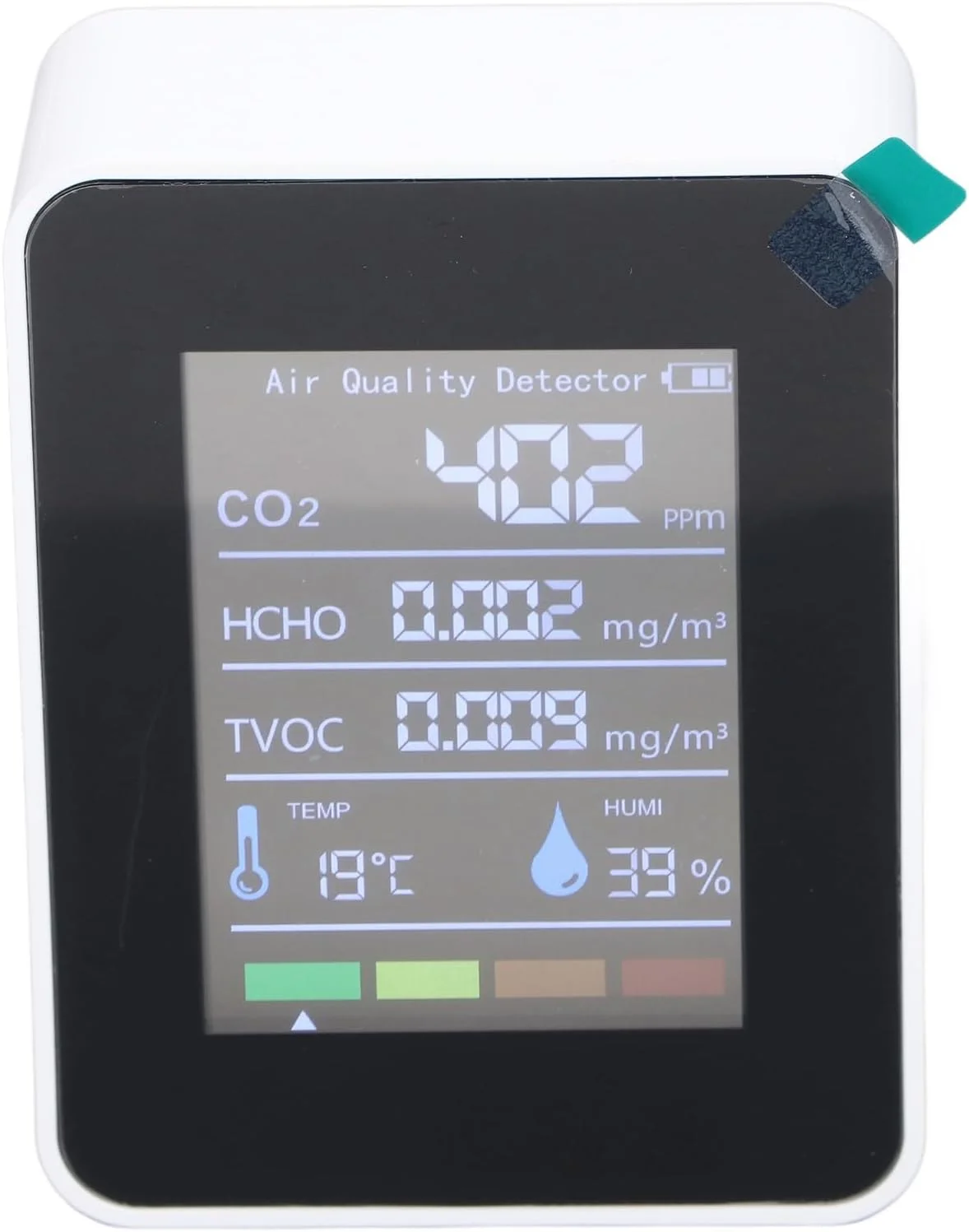 مانیتور کیفیت هوا، نمایشگر LCD دما، رطوبت، دی اکسید کربن، فرمالدهید و TVOC، قابل شارژ USB برای خانه و دفتر