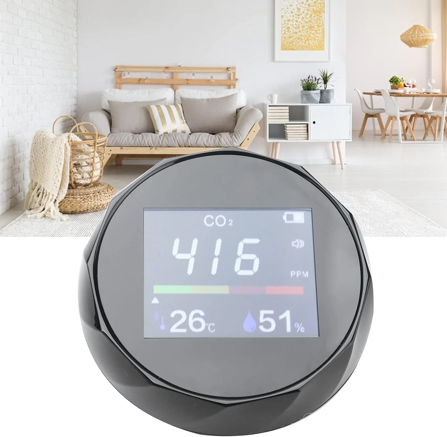 مانیتور کیفیت هوا، مانیتور دما و رطوبت CO2، تستر دی اکسید کربن چند منظوره قابل نصب روی دیوار برای شارژ USB