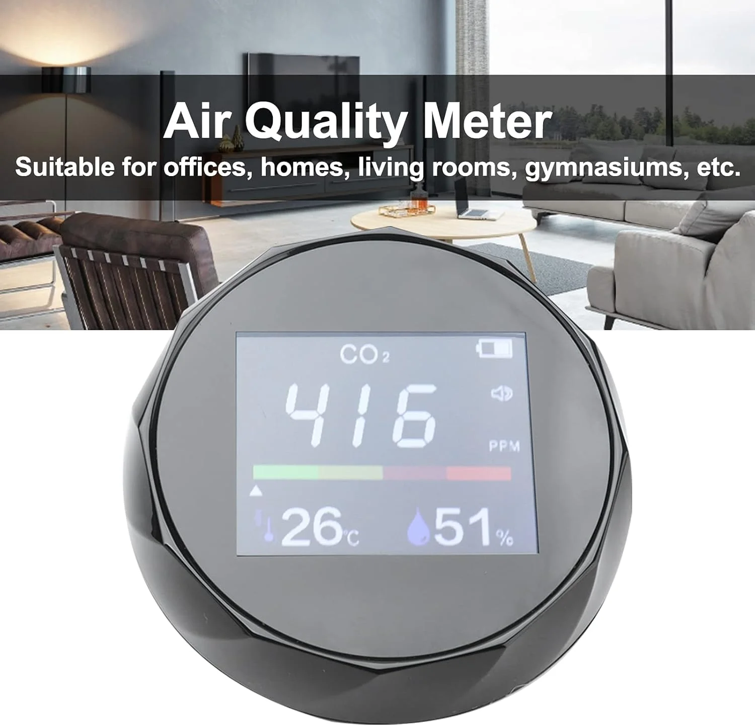 مانیتور کیفیت هوا، مانیتور دما و رطوبت CO2، تستر دی اکسید کربن چند منظوره قابل نصب روی دیوار برای شارژ USB