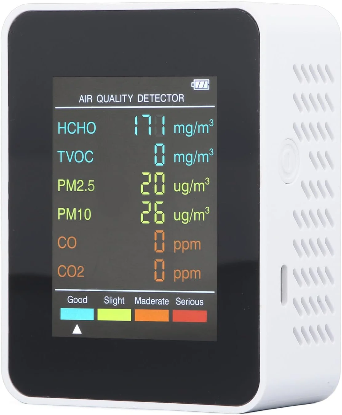 مانیتور هوشمند کیفیت هوا، صفحه نمایش LCD قابل حمل با نور پس زمینه، ردیاب CO2 TVOC HCHO PM2.5 PM10 با عملکرد هشدار برای خانه، دفتر، کارخانه (سفید)