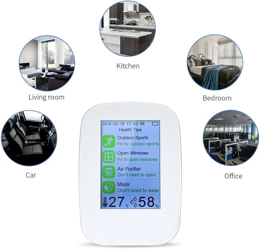 تستر کیفیت هوا، آشکارساز چند منظوره کیفیت هوا برای داخل و خارج از منزل، تستر HCHO و TVOC، مانیتور CO2، تستر CO₂ با باتری قابل شارژ تستر کیفیت هوا، آشکارساز چند منظوره کیفیت هوا برای داخل و خارج از منزل، تستر HCHO و TVOC، مانیتور CO2، تستر CO₂ با باتری قابل شارژ