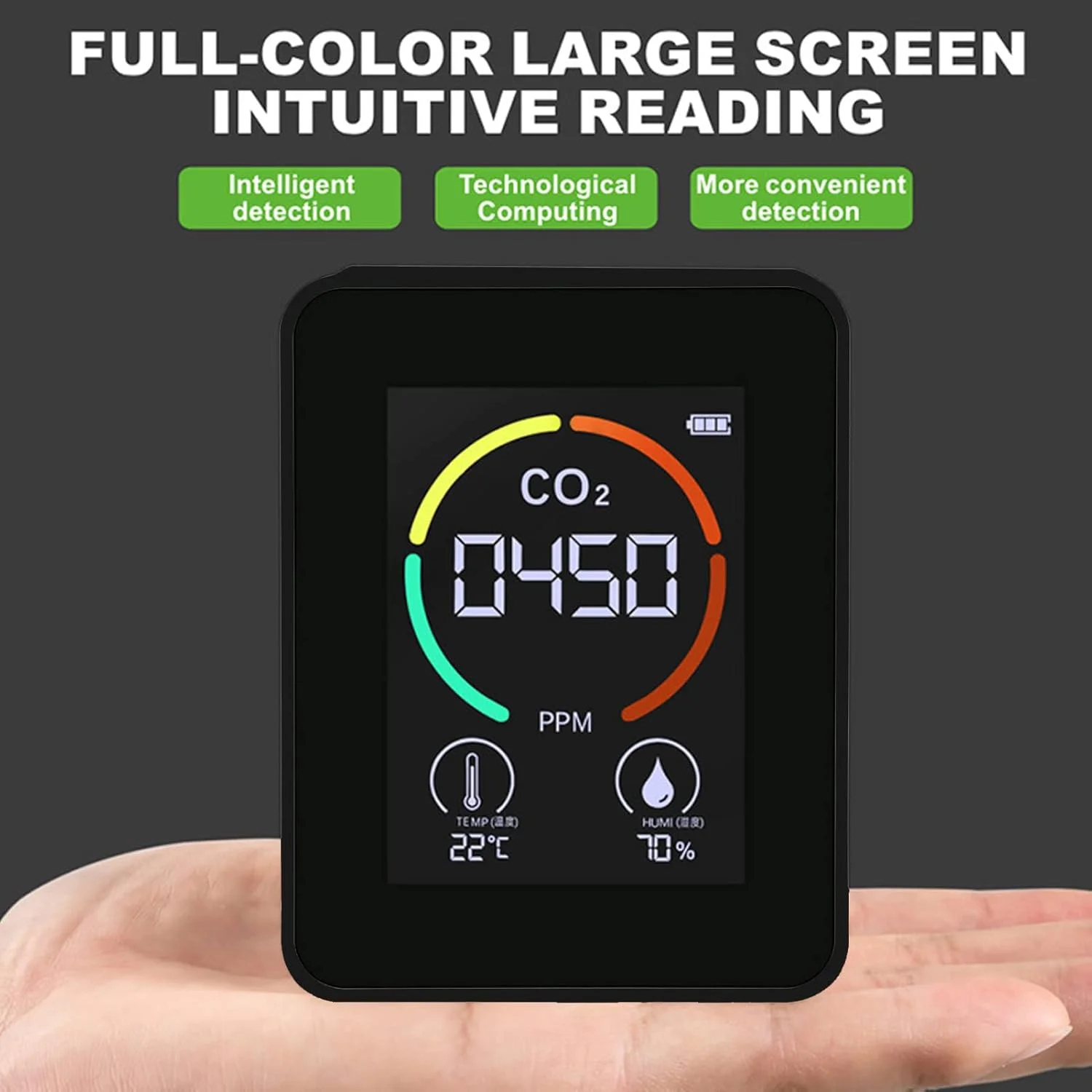دستگاه سنجش کیفیت هوای داخلی، ردیاب قابل حمل CO2، تستر دما و رطوبت HCHO TVOC، مناسب برای خانه، دفتر، مدرسه، هتل، خودرو