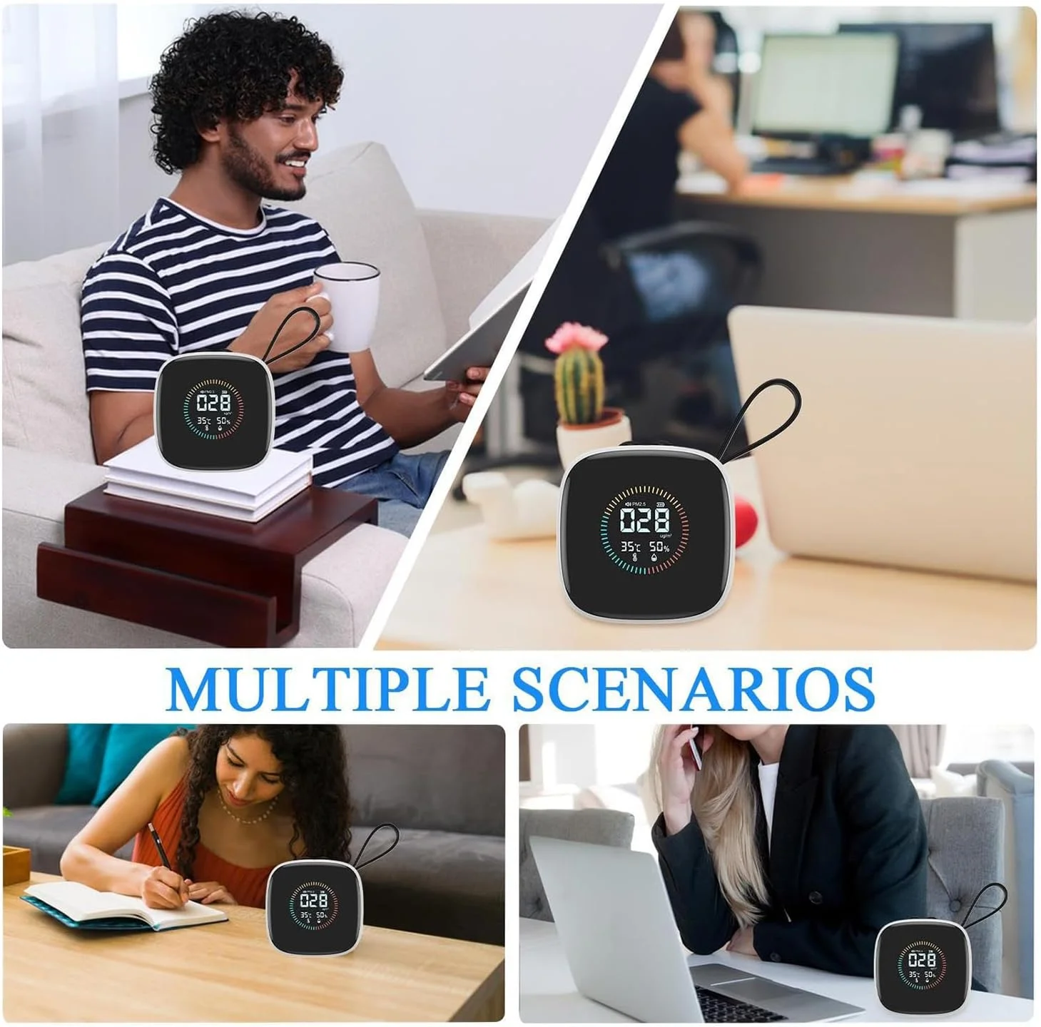 دستگاه سنجش کیفیت هوا PM2.5، ردیاب قابل حمل کیفیت هوا با نمایشگر LED، تستر رطوبت جمع و جور برای اتاق خواب، اتاق نشیمن، فضاهای خانه