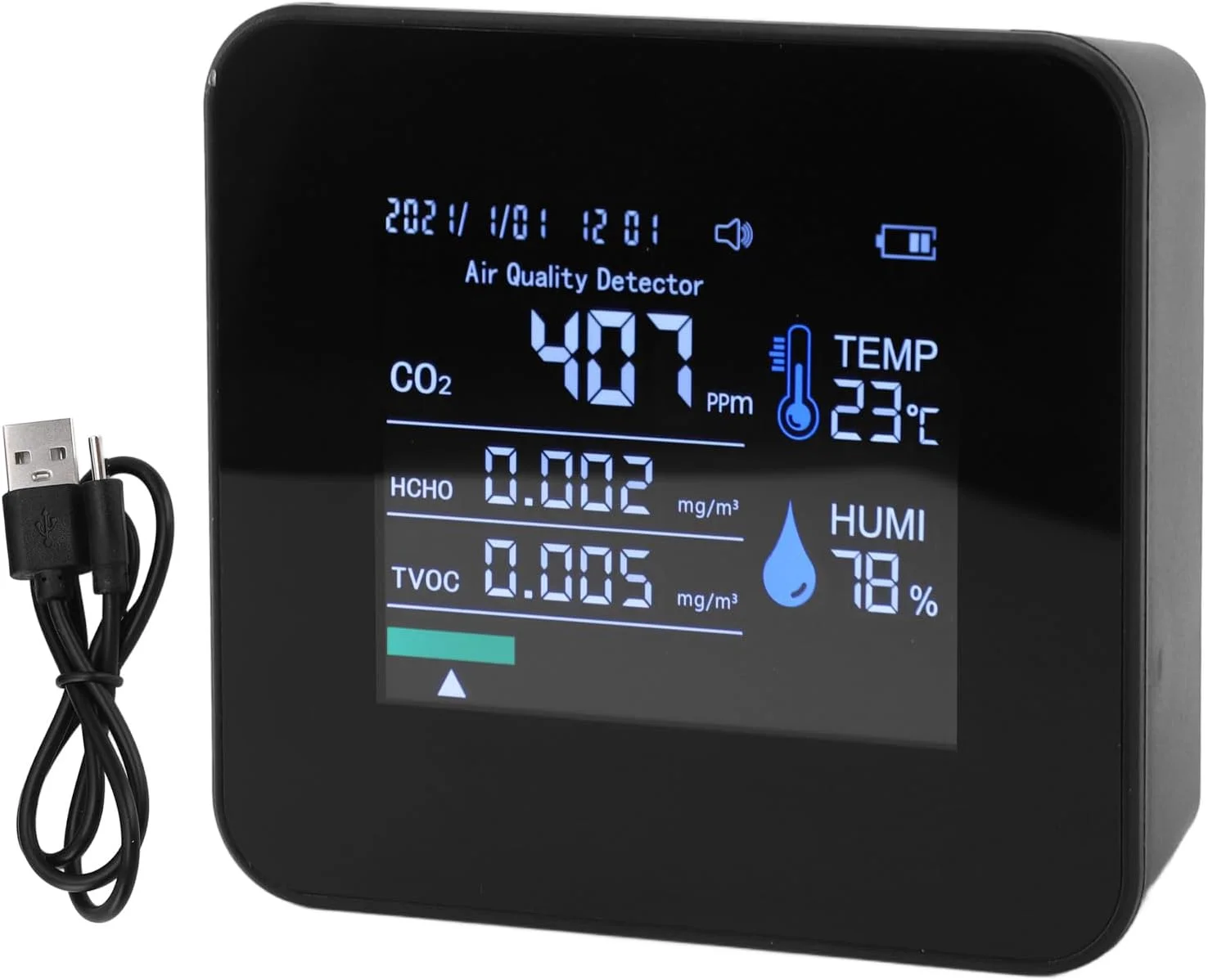 دستگاه سنجش کیفیت هوای داخل خانه VOMEKO 9 در 1، سنجش PM2.5 PM10 PM1.0 CO2 HCHO TVOC دما رطوبت و نمایش زمان، مناسب برای خانه، دفتر، مدرسه و...