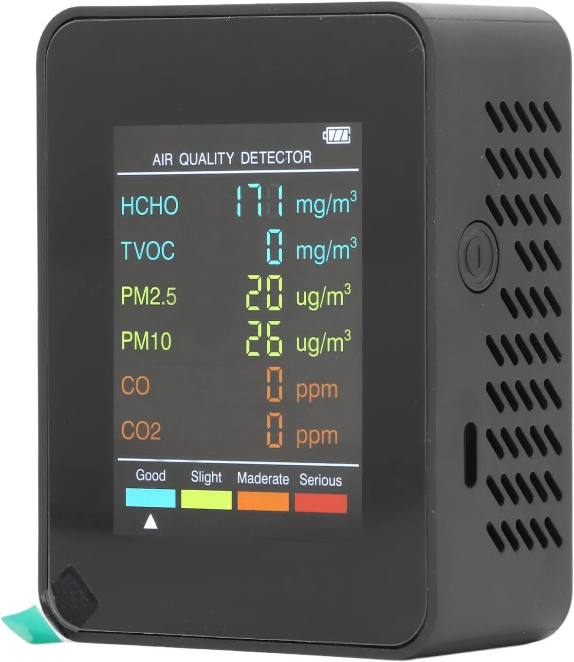 مانیتور کیفیت هوا قابل حمل LCD با نور پس زمینه، نمایشگر CO2 TVOC HCHO PM2.5 PM10 (مشکی)