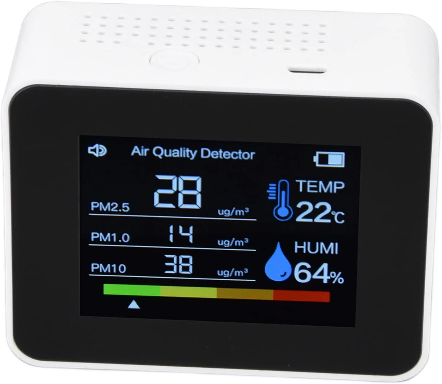 مانیتور کیفیت هوای داخلی، دماسنج و رطوبت سنج، سنسور هوشمند کیفیت هوا 8 در 1 با صفحه نمایش رنگی و هشدار برای TVOC HCHO PM2.5 PM1.0 PM10 (سفید)