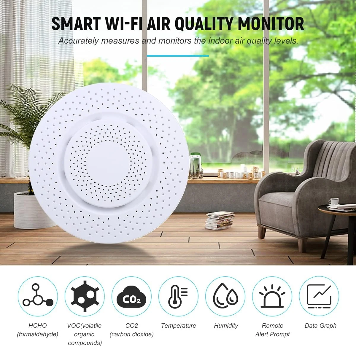 دستگاه سنجش کیفیت هوای هوشمند Wi-Fi، تستر کیفیت هوای داخلی با هشدار برنامه و ثبت کننده داده برای تست فرمالدئید، VOC، دی اکسید کربن CO2، دما و رطوبت