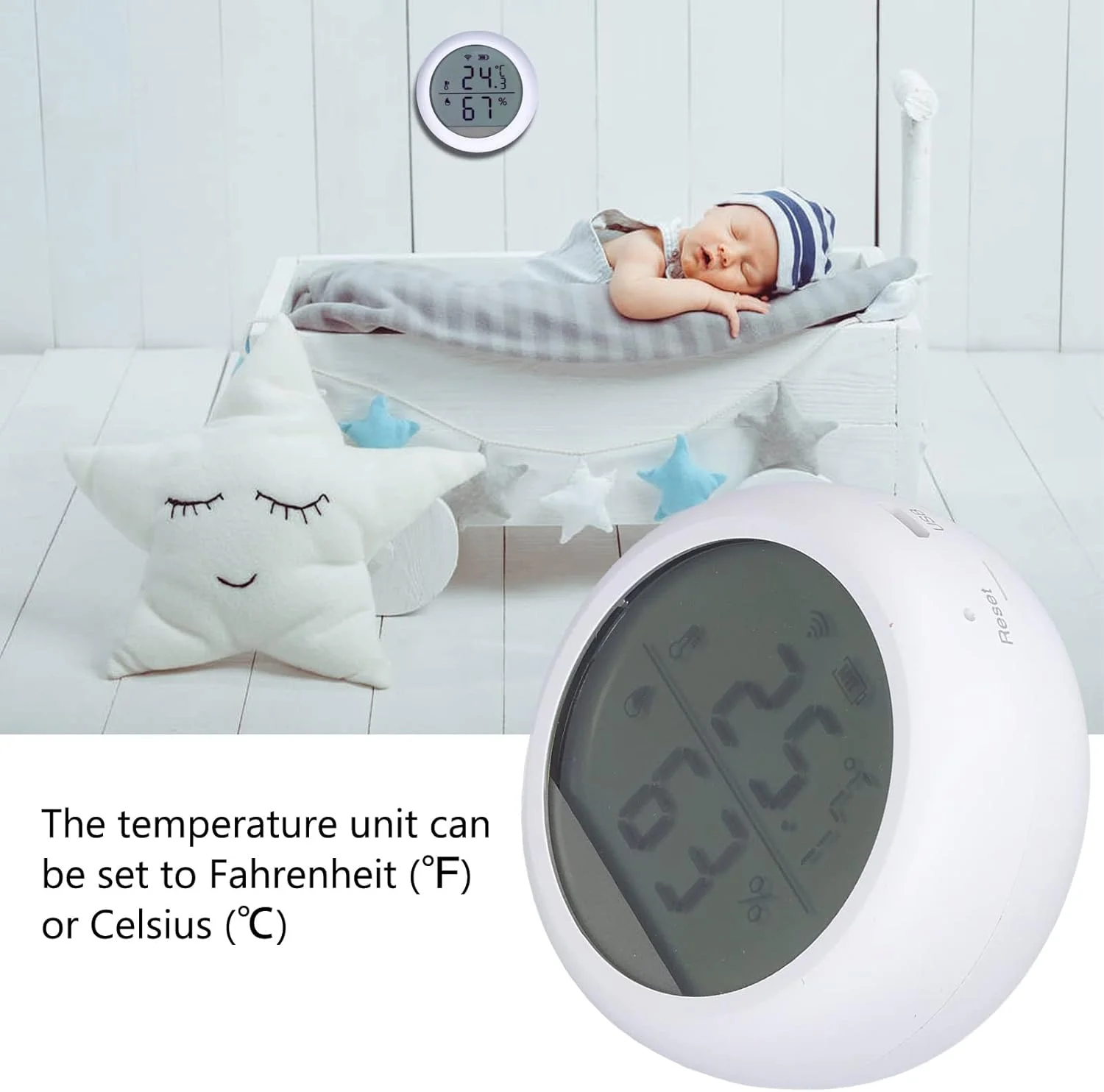 مانیتور کیفیت هوا، سنسور دما و رطوبت دیجیتال با دقت بالا و صرفه جویی در فضا برای دفتر، اتاق نشیمن و اتاق خواب