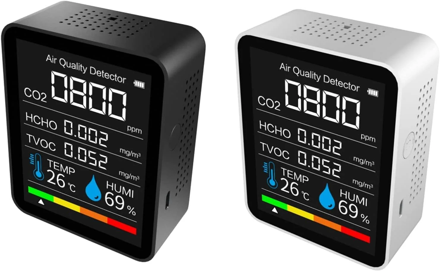 دستگاه سنجش کیفیت هوا 8 در 1، متر CO2، سنسور PM2.5/PM1.0/PM10، سنسور تست HCHO/TVOC، دماسنج و رطوبت سنج برای خانه