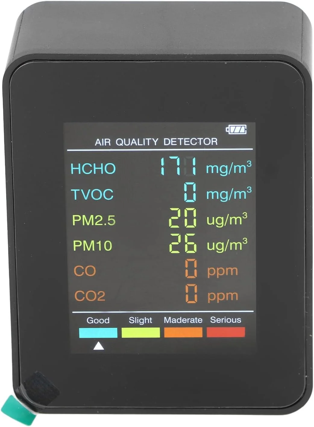 مانیتور کیفیت هوا قابل حمل LCD با نور پس زمینه، نمایشگر CO2 TVOC HCHO PM2.5 PM10 (مشکی)