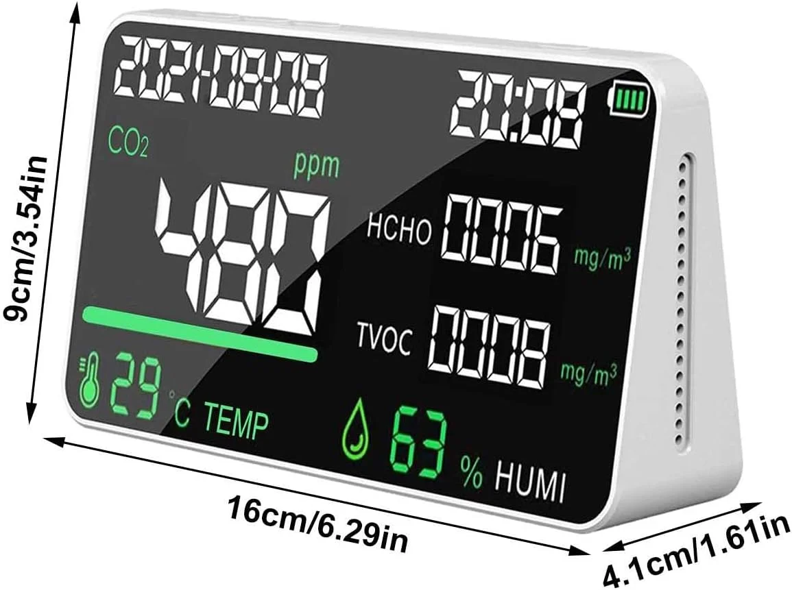 دستگاه سنجش کیفیت هوا، ردیاب 6 در 1 دیجیتال دما، رطوبت و دی اکسید کربن، حسگر با قابلیت خوانش لحظه ای، مناسب برای خانه، مدرسه و اداره دستگاه سنجش کیفیت هوا، ردیاب 6 در 1 دیجیتال دما، رطوبت و دی اکسید کربن، حسگر با قابلیت خوانش لحظه ای، مناسب برای خانه، مدرسه و اداره