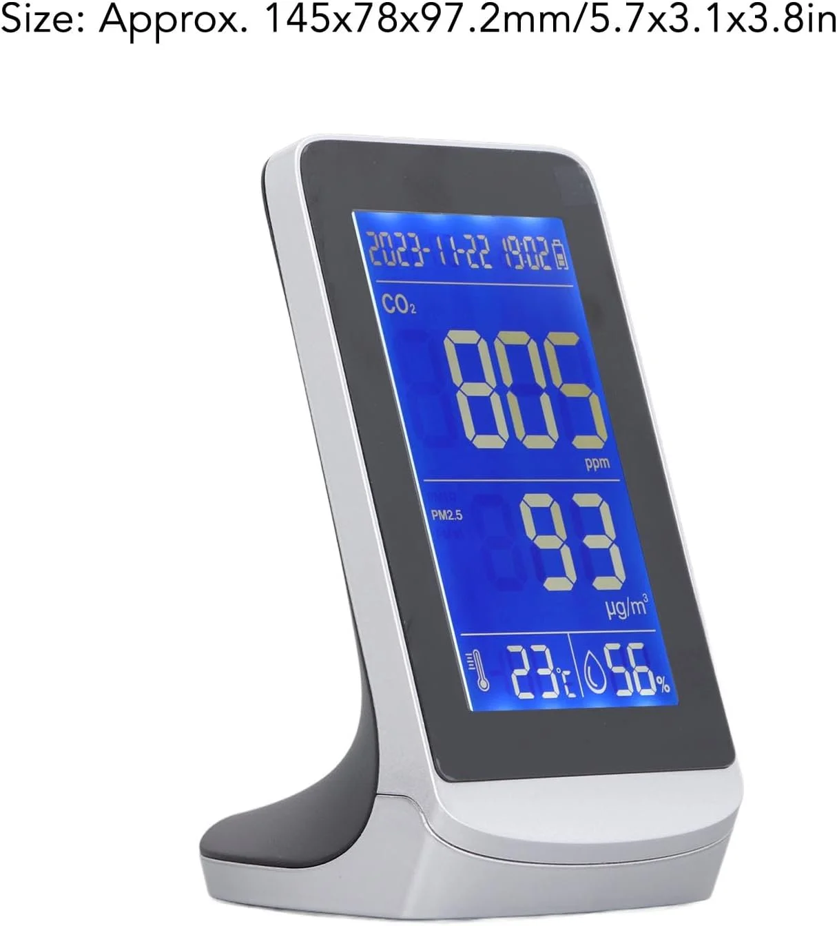 دستگاه سنجش کیفیت هوا، نمایشگر دیجیتال، CO2، PM1.0، PM2.5، PM10، دماسنج و رطوبت سنج، هشدار باتری کم