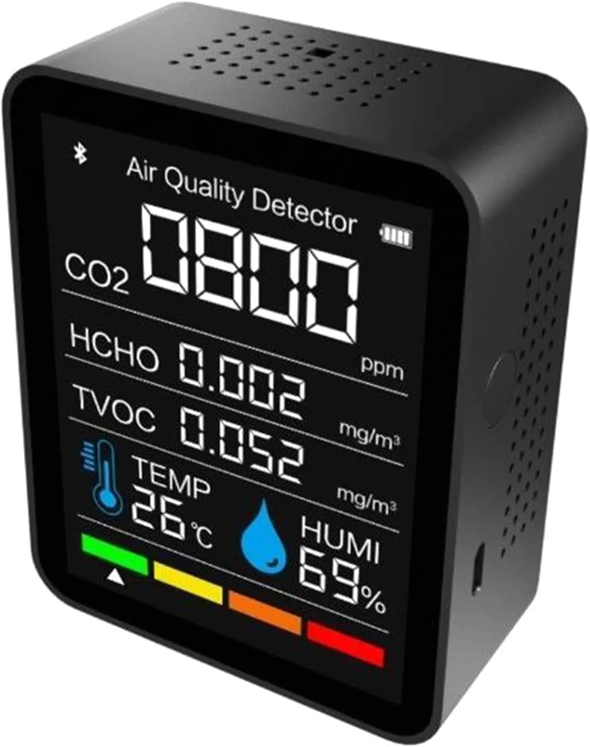 مانیتور کیفیت هوا، سنجش دی اکسید کربن، تست دما و رطوبت، آنالیزور سنسور PM2.5 TVOC HCHO برای خانه و محل کار