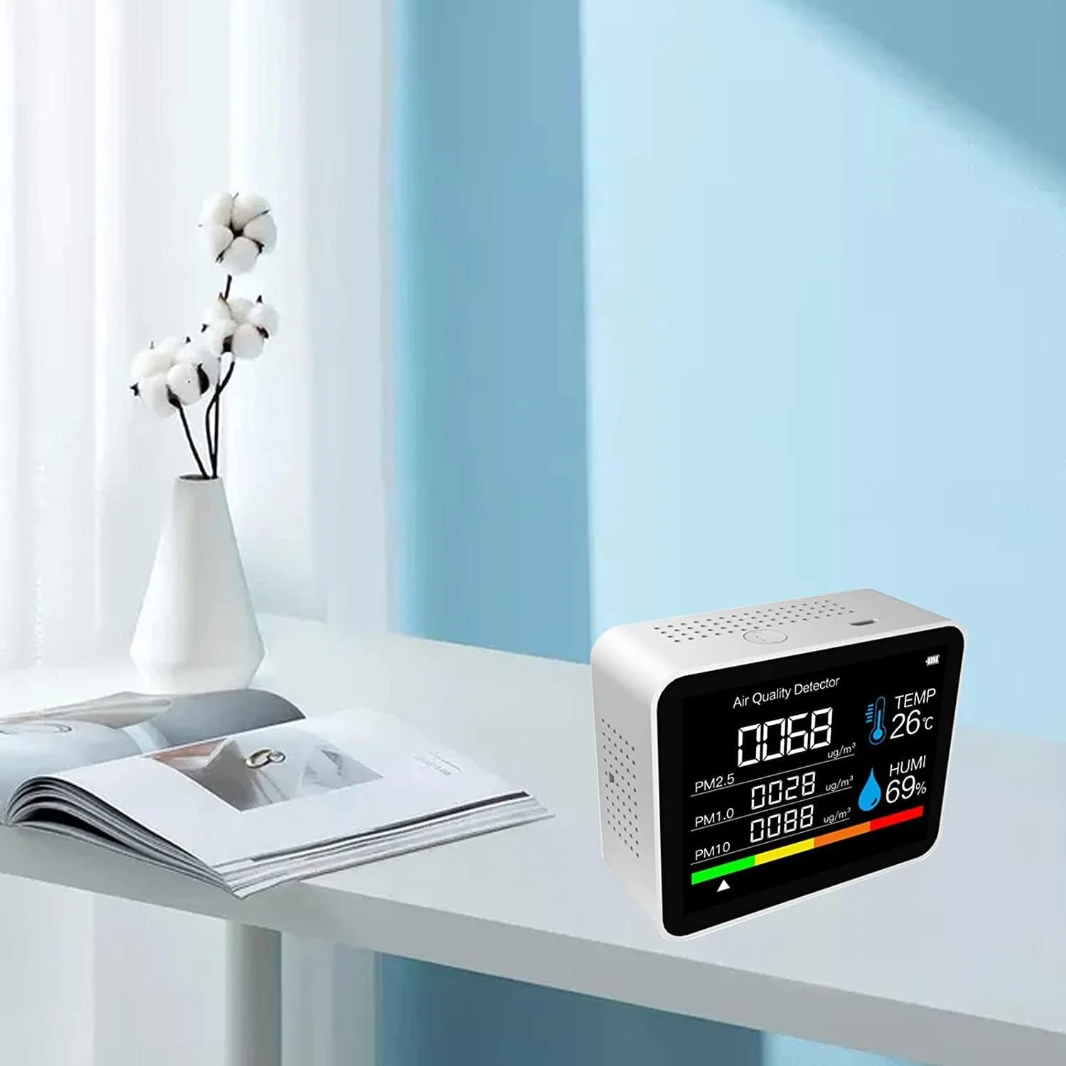 دستگاه سنجش کیفیت هوا 8 در 1، متر CO2، سنسور PM2.5/PM1.0/PM10، سنسور تست HCHO/TVOC، دماسنج و رطوبت سنج برای خانه دستگاه سنجش کیفیت هوا 8 در 1، متر CO2، سنسور PM2.5/PM1.0/PM10، سنسور تست HCHO/TVOC، دماسنج و رطوبت سنج برای خانه