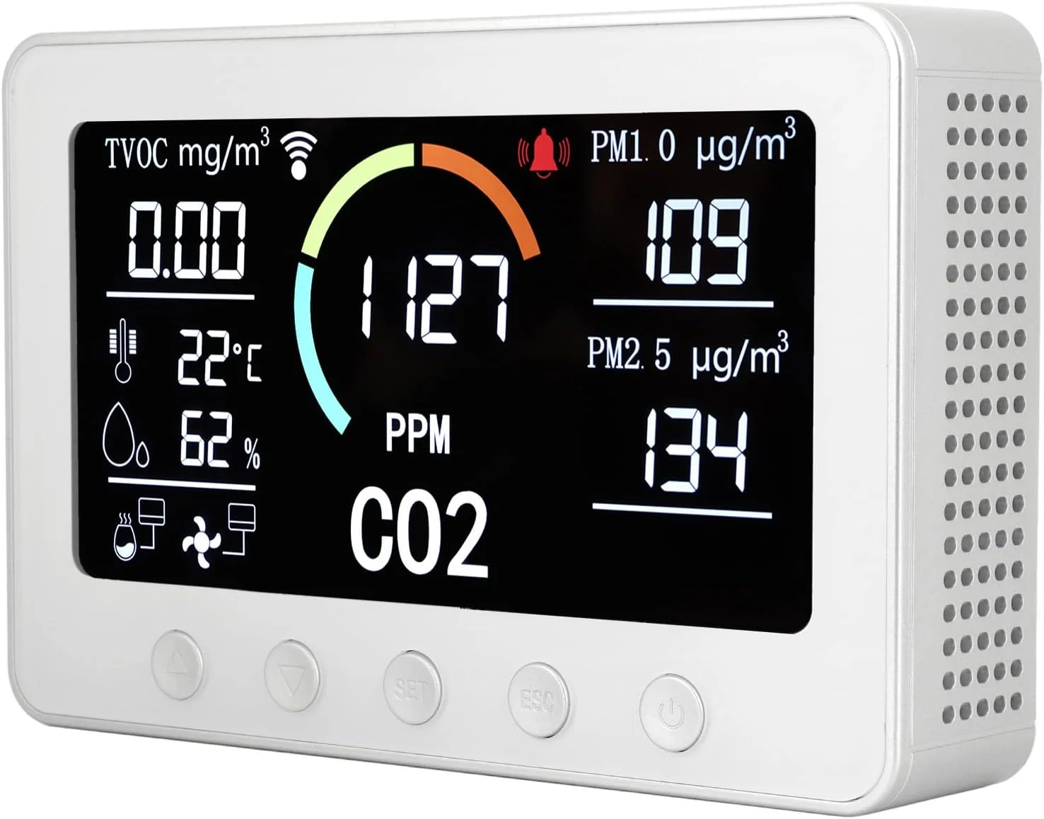مانیتور کیفیت هوا LCD صفحه نمایش بزرگ تستر دما CO2 TVOC PM2.5 متر با کابل شارژ برای گلخانه ها و منازل