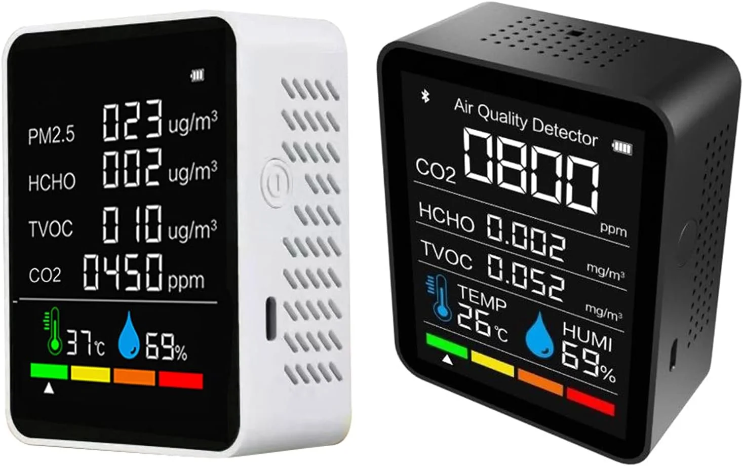 مانیتور کیفیت هوا، سنجش دی اکسید کربن، تست دما و رطوبت، آنالیزور سنسور PM2.5 TVOC HCHO برای خانه و محل کار