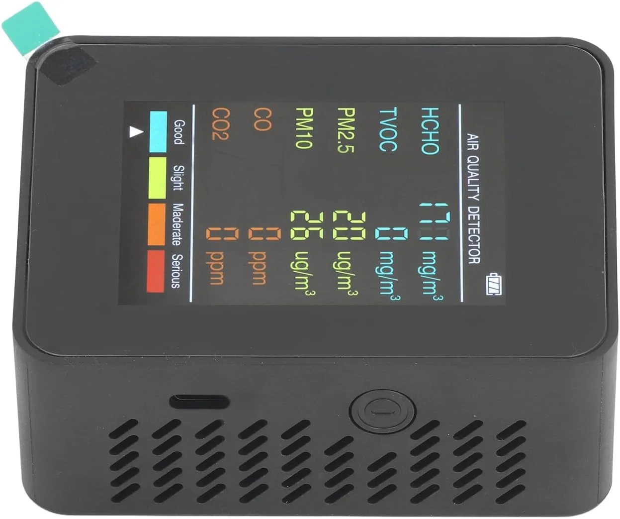 مانیتور کیفیت هوا، صفحه نمایش LCD قابل حمل با نور پس زمینه، ردیاب CO2 TVOC HCHO PM2.5 PM10، مانیتور کیفیت هوا با آلارم (مشکی)