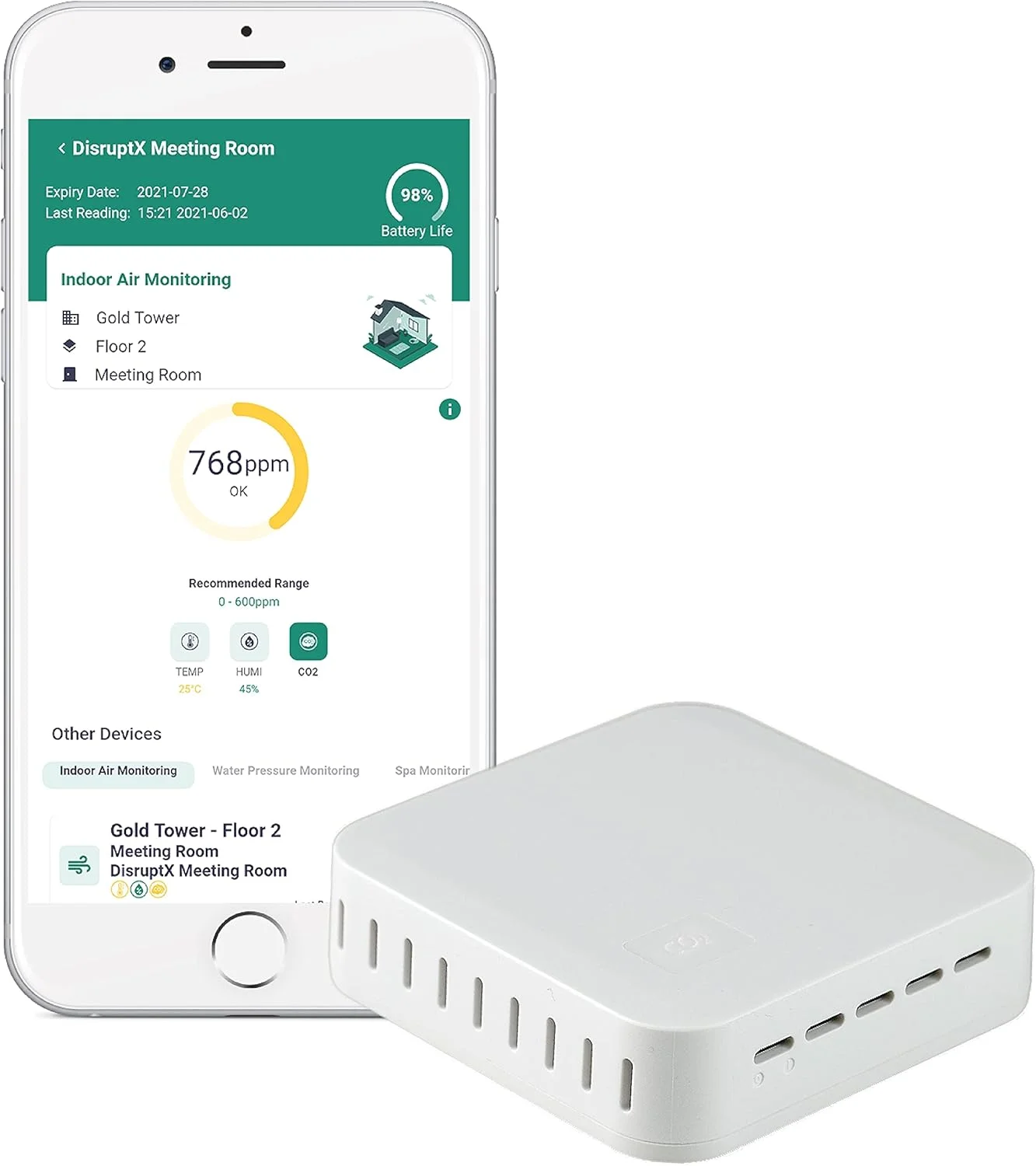 مانیتور کیفیت هوای داخل ساختمان با پلتفرم ابری اینترنت اشیا و اپلیکیشن موبایل. دما، رطوبت و CO2