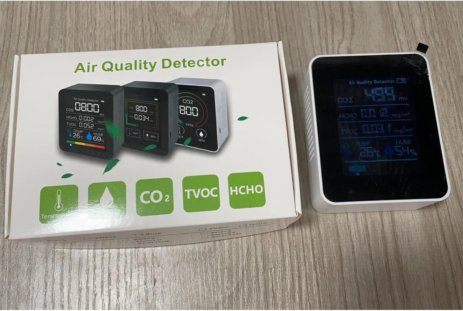 مانیتور کیفیت هوا، سنجش دی اکسید کربن، تست دما و رطوبت، آنالیزور سنسور PM2.5 TVOC HCHO برای خانه و محل کار