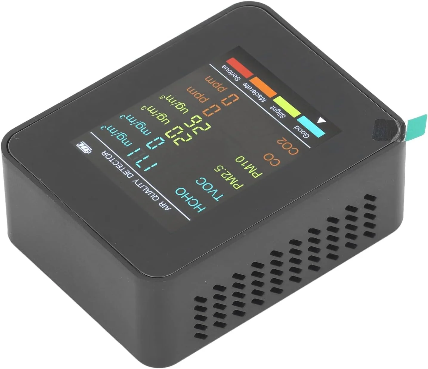 مانیتور کیفیت هوا، صفحه نمایش LCD قابل حمل با نور پس زمینه، ردیاب CO2 TVOC HCHO PM2.5 PM10، مانیتور کیفیت هوا با آلارم (مشکی)