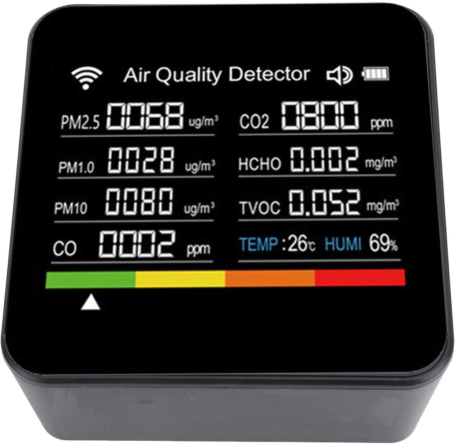 دستگاه سنجش کیفیت هوشمند 14 در 1، مانیتور کیفیت داخلی با PM2.5 / VOC / دما / رطوبت، نمایشگر زمان واقعی، تایمر، باطری خور، برای خانه، دفتر، مدرسه، هتل، صفحه نمایش شفاف