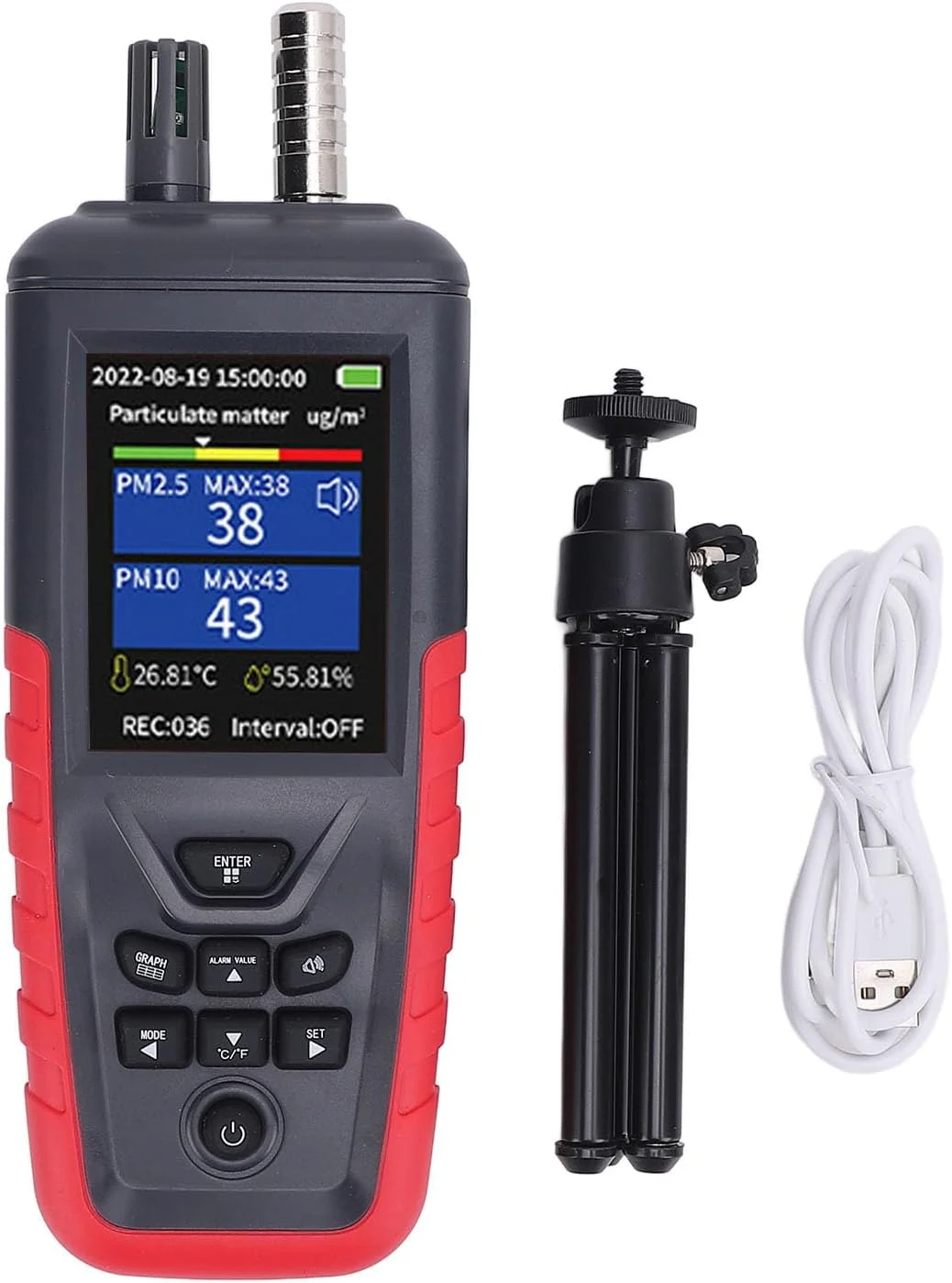 دستگاه سنجش کیفیت هوای داخلی، صفحه نمایش 3.2 اینچی TFT LCD، آشکارساز گرد و غبار دستی، تشخیص PM2.5 PM10 6 کاناله، شمارنده ذرات گرد و غبار هوا برای خانه، دفاتر و مسافرت