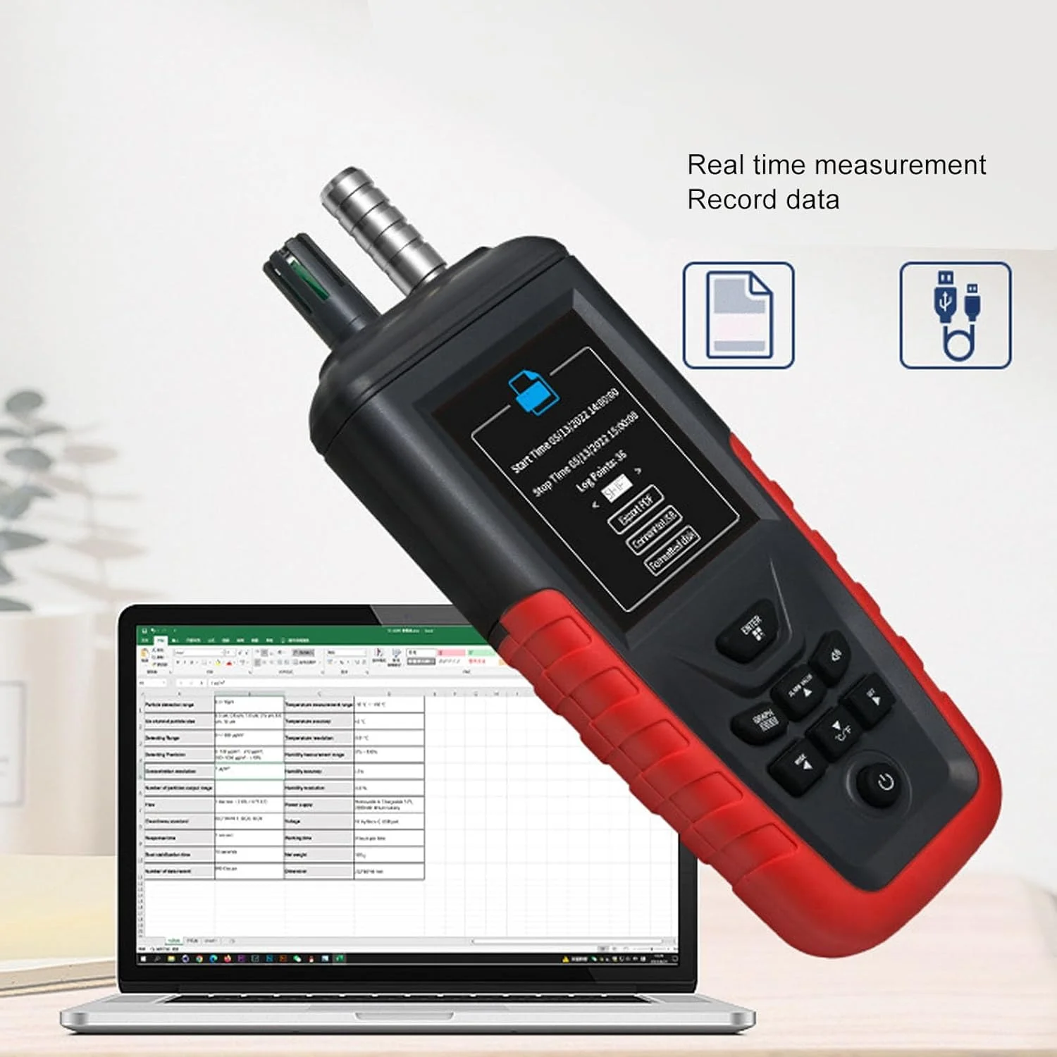 دستگاه سنجش کیفیت هوای داخلی، صفحه نمایش 3.2 اینچی TFT LCD، آشکارساز گرد و غبار دستی، تشخیص PM2.5 PM10 6 کاناله، شمارنده ذرات گرد و غبار هوا برای خانه، دفاتر و مسافرت