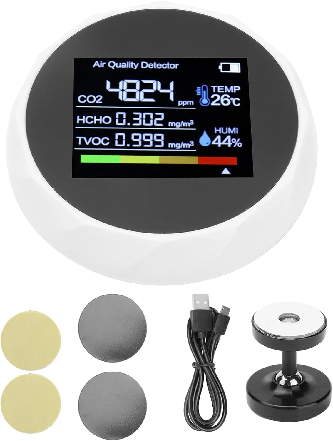 دستگاه سنجش کیفیت هوا، ردیاب دی اکسید کربن داخلی - دستگاه چند منظوره با قابلیت شارژ USB، نمایشگر دیجیتال دما و رطوبت، سنسور تشخیص دی اکسید کربن، تستر آلودگی برای منزل، دفتر کار، سالن ورزشی (سفید) دستگاه سنجش کیفیت هوا، ردیاب دی اکسید کربن داخلی - دستگاه چند منظوره با قابلیت شارژ USB، نمایشگر دیجیتال دما و رطوبت، سنسور تشخیص دی اکسید کربن، تستر آلودگی برای منزل، دفتر کار، سالن ورزشی (سفید)