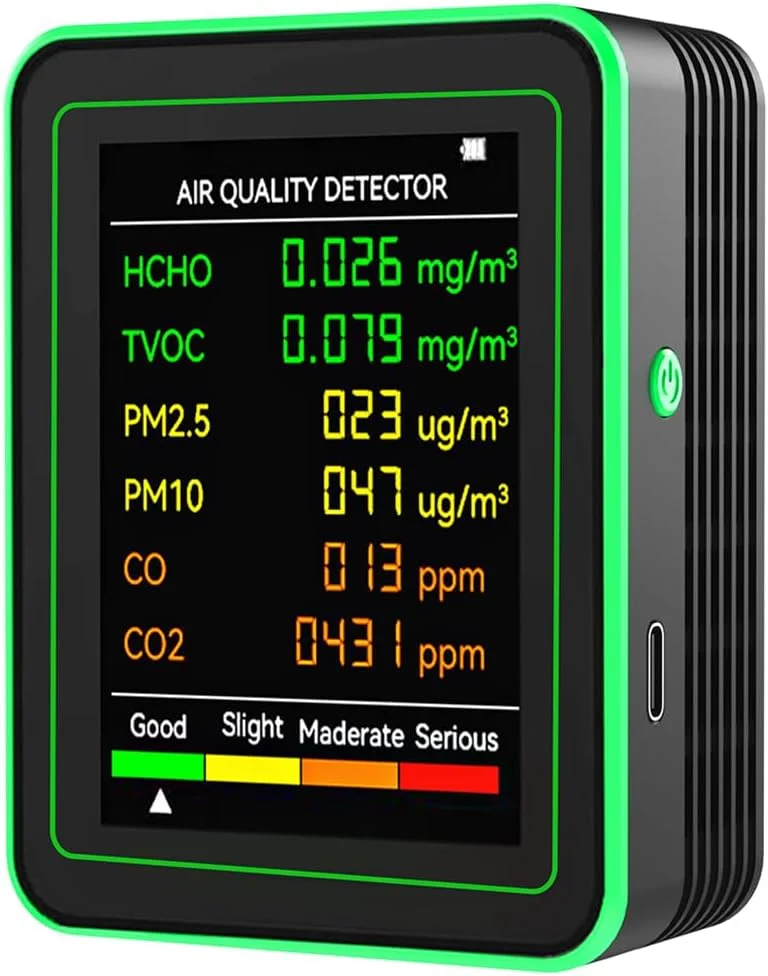 دستگاه سنجش کیفیت هوا 6 در 1، تشخیص دقیق دی اکسید کربن TVOC HCHO، چند منظوره PM2.5 PM10 HCHO TVOC CO2