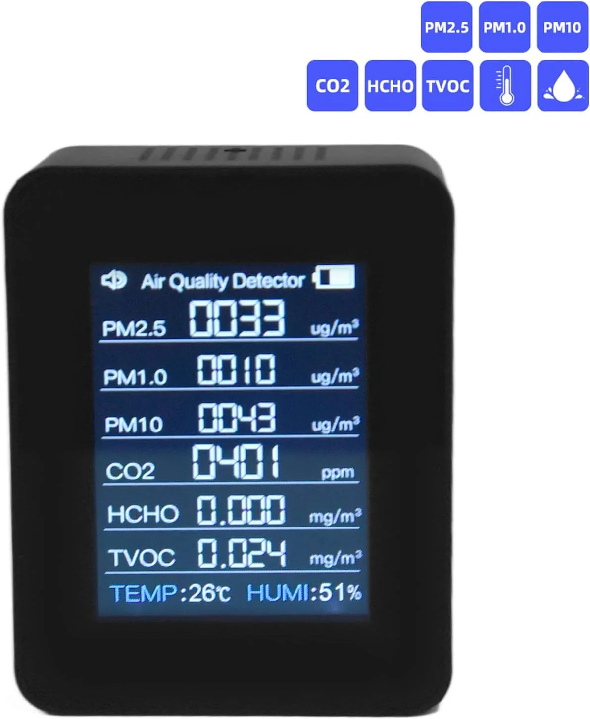 دستگاه سنجش کیفیت هوا 8 در 1، ردیاب کیفیت هوا با سنسور جاذبه، ردیاب دی اکسید کربن CO2 HCHO TVOC PM2.5، تستر دما و رطوبت