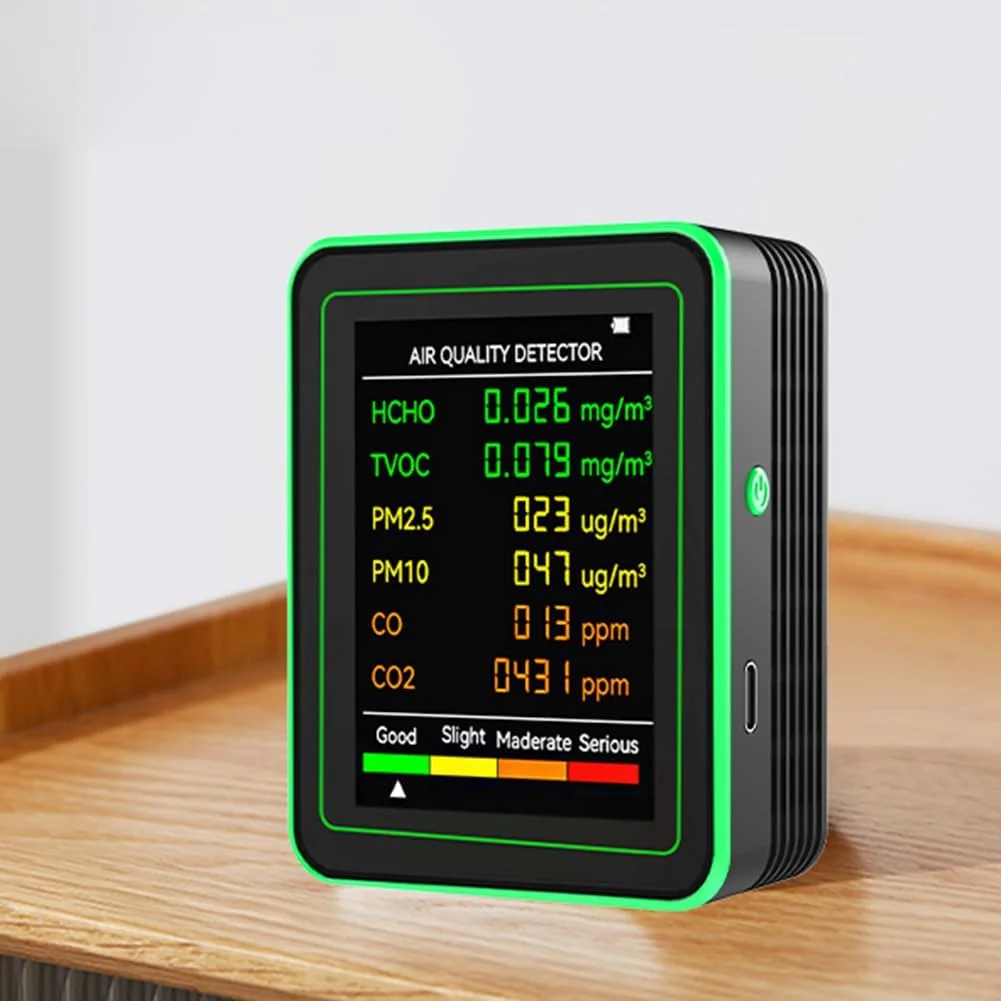 دستگاه سنجش کیفیت هوا 6 در 1، تشخیص دقیق دی اکسید کربن TVOC HCHO، چند منظوره PM2.5 PM10 HCHO TVOC CO2