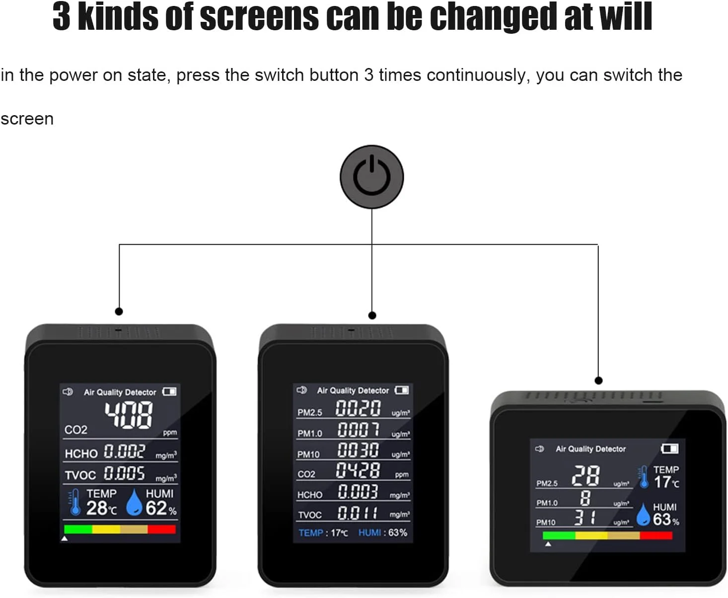دستگاه سنجش کیفیت هوا 8 در 1، ردیاب کیفیت هوا با سنسور جاذبه، ردیاب دی اکسید کربن CO2 HCHO TVOC PM2.5، تستر دما و رطوبت
