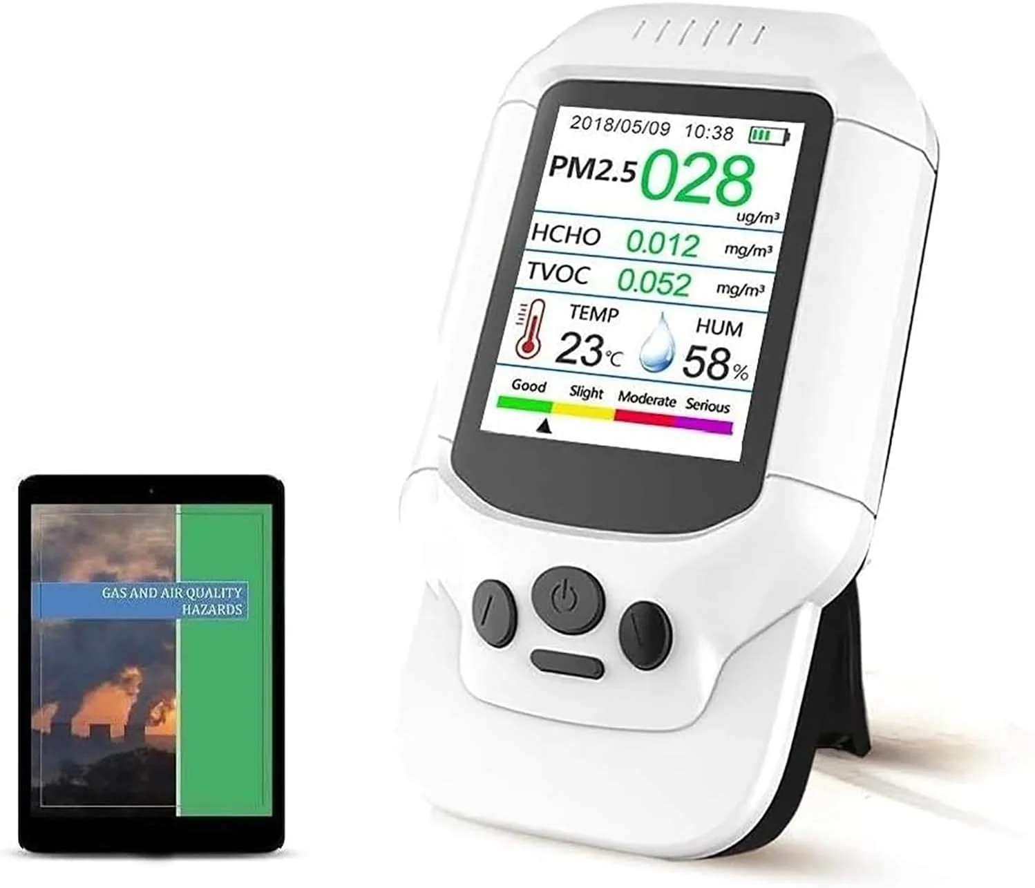 دستگاه سنجش کیفیت هوای داخلی، تستر هوشمند کیفیت هوا با صفحه نمایش 2.8 اینچی، آستانه هشدار قابل تنظیم و تشخیص ذرات گرد و غبار PM2.5/PM10/PM1.0 میکرون، ظرفیت باتری 1500 میلی آمپر ساعت، مناسب برای آشپزخانه، اتاق خواب