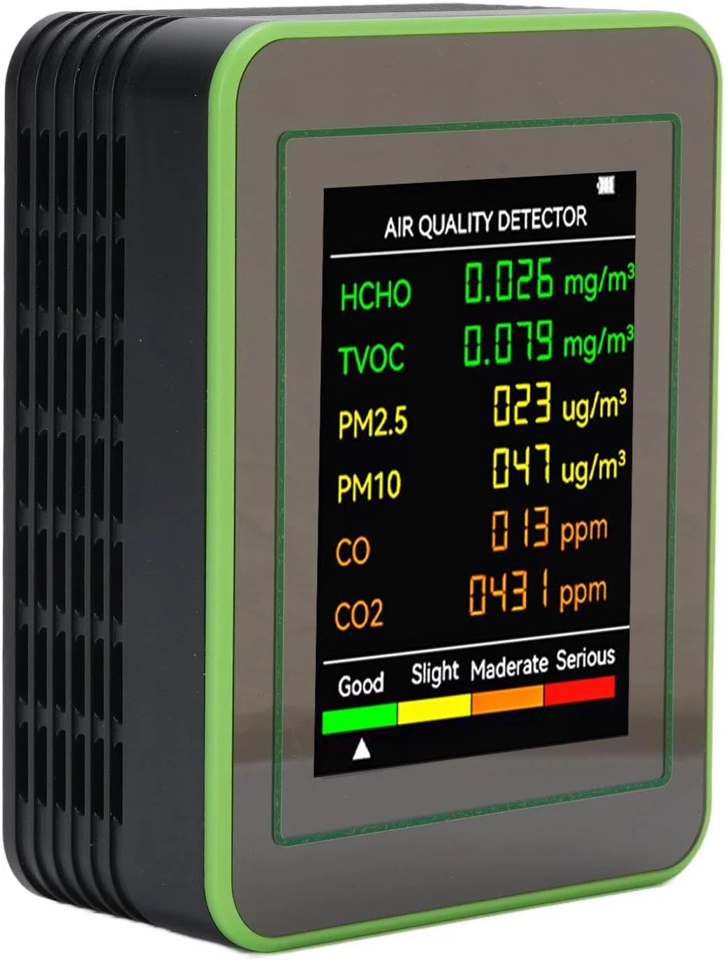 دستگاه سنجش کیفیت هوا 6 در 1، صفحه نمایش 2.8 اینچی HD، ردیاب هوا، CO2، TVOC، HCHO PM2.5 و PM10، شارژ Type C با ظرفیت 1200mAh، مناسب برای خانه، دفتر، مدرسه، هتل