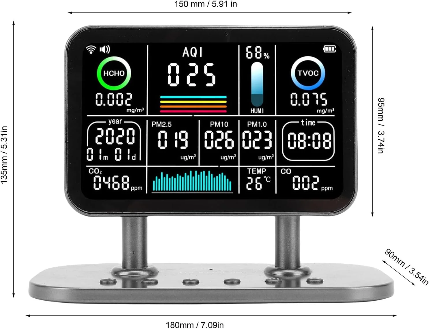 دستگاه سنجش کیفیت هوای داخل خانه، آشکارساز هوشمند برای HCHO TVOC PM1.0 PM2.5 PM10، دما و رطوبت، مناسب برای منزل، دفتر، کلاس درس و کارخانه